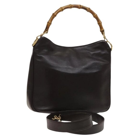 GUCCI Bamboo Shoulder Bag Leather 2way Brown Gold 001 3444 1638 Auth MX324 - Picture 1 of 16